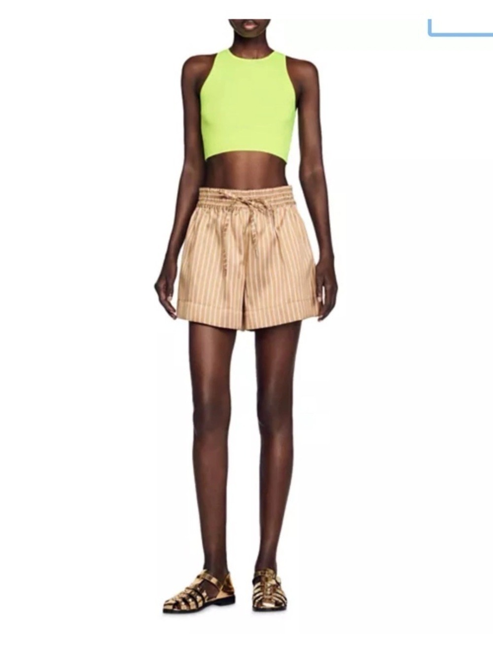 Sandro Tristan Neon Ribbed Cropped Tank Top Vert Pomme Size 1 - Picture 4 of 5